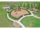 Aerial view of a fenced-in playground with shade trees, picnic tables, and a walking path at 1565 Diamond Loop Dr, Kissimmee, FL 34744