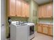 Functional laundry room features ample cabinet space, modern washer and dryer, and utility sink at 3619 King George Dr, Orlando, FL 32835