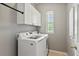 Functional laundry room with washer, dryer, and storage cabinets at 413 Pursley Dr, Deland, FL 32724