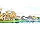Community building overlooking pond with lounge chairs next to a pool at 5500 Devonbriar Way # 202, Orlando, FL 32822