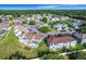Aerial view of community featuring lush landscaping, parking, ponds and charming streets lined with similar styled homes at 709 Orchid Dr, Davenport, FL 33897