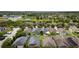 Aerial shot of a neighborhood showcasing multiple homes with landscaping, and a glimpse of a nearby pond at 7557 Azalea Cove Cir, Orlando, FL 32807