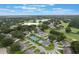 Picturesque aerial of houses encircled by verdant trees, alongside a golf course, tennis court, pool and a serene lake at 8932 Village Green Blvd, Clermont, FL 34711