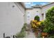Landscaped front yard featuring colorful plants and a paved walkway to the entrance at 8932 Village Green Blvd, Clermont, FL 34711