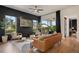 The stylish living room offers views to the outside, sleek furnishing, and a harmonious blend of comfort and elegance at 9201 Smithies St, Orlando, FL 32827