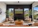 Modern living room offers a herringbone accent wall, refined furnishings, and easy access to outdoor living at 9201 Smithies St, Orlando, FL 32827