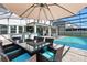 Charming screened-in pool area with dining set and outdoor kitchen, great for entertaining at 13924 Jomatt Loop, Winter Garden, FL 34787