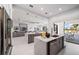 Open kitchen with large island, stainless steel appliances, and outdoor patio view, perfect for entertaining at 1526 Euston Dr, Reunion, FL 34747
