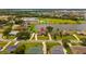 Community aerial view showing single Gathering homes near a lake with mature trees at 5306 Crane Hill Ct, St Cloud, FL 34771