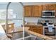 A close up of a sink, granite counter and appliances in an eat-in kitchen at 8102 Pomo Dr, Kissimmee, FL 34747