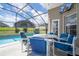 Relaxing screened-in patio with a dining set and pool view at 8102 Pomo Dr, Kissimmee, FL 34747