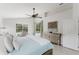 Bedroom featuring a view of the pool and access to the backyard through sliding glass doors at 9285 Wickham Way, Orlando, FL 32836