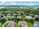 High aerial view of the neighborhood, the property and the surrounding mature trees at 1112 Spruce Ridge Ct, Minneola, FL 34715