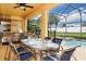 Enjoy al fresco dining with a view of the pool and hot tub, perfect for outdoor gatherings at 1428 Solana Cir, Davenport, FL 33897
