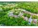Scenic aerial view of a residential community surrounded by lush greenery and lake with a home location pin at 1646 Song Sparrow Ct, Sanford, FL 32773