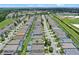 Expansive aerial view showcasing a well-maintained community with numerous homes, many featuring private pools and screened enclosures at 2222 Wyndham Palms Way, Kissimmee, FL 34747