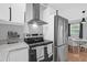 Updated kitchen features stainless steel appliances, white cabinetry, and modern countertops at 224 Woodmere Blvd, Sanford, FL 32773