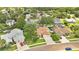 An aerial view of a single Gathering home, showing the roof, driveway, and surrounding neighborhood at 2250 Blossomwood Dr, Oviedo, FL 32765