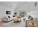 Bright living room with vaulted ceiling, large couches, access to the backyard, and modern decor at 2250 Blossomwood Dr, Oviedo, FL 32765