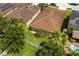Aerial view of a backyard with a well-kept lawn, privacy fence and a swimming pool at 2733 Big Timber Dr, Kissimmee, FL 34758