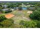 Overhead view of a community park featuring ball fields, a tennis court, and verdant greenery at 283 Haverclub Ct, Longwood, FL 32779