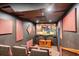 Home theater room with tiered seating, projector screen, and soundproofing panels at 922 Jasmine St, Celebration, FL 34747