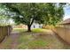 Large backyard featuring a fenced perimeter, large tree, and grass at 1358 Brookebridge Dr, Orlando, FL 32825