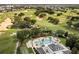 Resort-style pool with palm trees and lush landscaping, surrounded by a golf course at 1409 Bellamy Dr, Reunion, FL 34747