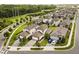 Aerial view of a new residential neighborhood featuring well-maintained homes, lush landscaping, and a serene community setting at 1409 Bellamy Dr, Reunion, FL 34747
