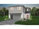 Charming two-story home with a gray exterior, a two-car garage, and well-manicured landscaping at 15971 Sandy Cliffs Dr, Clermont, FL 34714