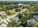 An aerial view of the property and neighborhood with beautiful landscaping, trees, and a lake in the distance at 315 Lake Rd, Lake Mary, FL 32746