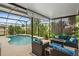 Screened in patio with comfortable seating around the pool area at 3472 Gretchen Dr, Ocoee, FL 34761