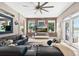 Spacious living room featuring french doors, lake views, and a large sectional sofa for relaxing or entertaining at 533 Quail Down Dr, Debary, FL 32713