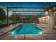 Enclosed swimming pool with jacuzzi, outdoor lighting and a picturesque view of the surrounding lush landscape at 748 Mills Estate Pl, Chuluota, FL 32766