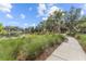 Scenic view of the pond and walking trail lined with native plants and lush landscaping on a sunny day at 923 Colie Aly, Winter Garden, FL 34787