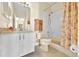 Clean and functional bathroom with a tub-shower combo, white vanity, and ample lighting for daily routines at 109 Cambria Ave, Davenport, FL 33897