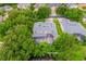 Aerial view of a home with a screened-in pool and lush green trees surrounding the property at 127 Heatherbrooke Cir, Oviedo, FL 32765