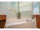 Bathroom area features a drop in tub, faucet fixtures, and surrounding decor at 127 Heatherbrooke Cir, Oviedo, FL 32765