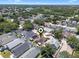 Wide aerial view of a residential neighborhood featuring lush tree coverage and diverse single-Gathering homes and a pond at 144 Bridgeton St, Davenport, FL 33896