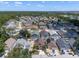 Bright aerial showcasing a residential neighborhood featuring diverse homes, mature trees, and community amenities at 144 Bridgeton St, Davenport, FL 33896