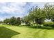 Large backyard features green grass and mature trees, perfect for recreation at 14845 Speer Lake Dr, Winter Garden, FL 34787