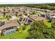 Aerial view showcasing houses with solar panels, screened-in pools, and a lush, green neighborhood at 1507 Alligator St, St Cloud, FL 34771