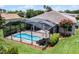 Aerial view of a screened-in pool surrounded by lush landscaping, offering a private backyard oasis at 2085 Stone Cross Cir, Orlando, FL 32828