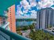 Balcony view overlooking a tranquil lake and the beautiful city skyline at 322 E Central Blvd # 1412, Orlando, FL 32801