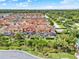 Scenic aerial view showcases colorful townhomes with screened-in pools in a lush, tropical setting at 8977 Majesty Palm Rd, Kissimmee, FL 34747