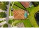 Bird's eye view shows pool, manicured lawn, and mature landscaping at 9821 Caroline Park Dr, Orlando, FL 32832