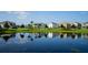 Scenic pond reflecting neighborhood homes with lush landscaping, showcasing serene water views and community charm at 11139 Cyrilla Woods Dr, Orlando, FL 32832