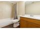 Clean bathroom featuring a shower-tub combination, a white vanity, and vinyl wood flooring at 2791 L B Mcleod Rd # C, Orlando, FL 32805