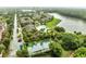 An aerial view of the community showcases the pool, lake, tennis court, and manicured landscaping at 2820 Oakwater Dr # 2820, Kissimmee, FL 34747