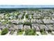 Aerial view of a residential neighborhood with tree-lined streets, manicured lawns, and several homes at 519 Cadiz Dr, Davenport, FL 33837